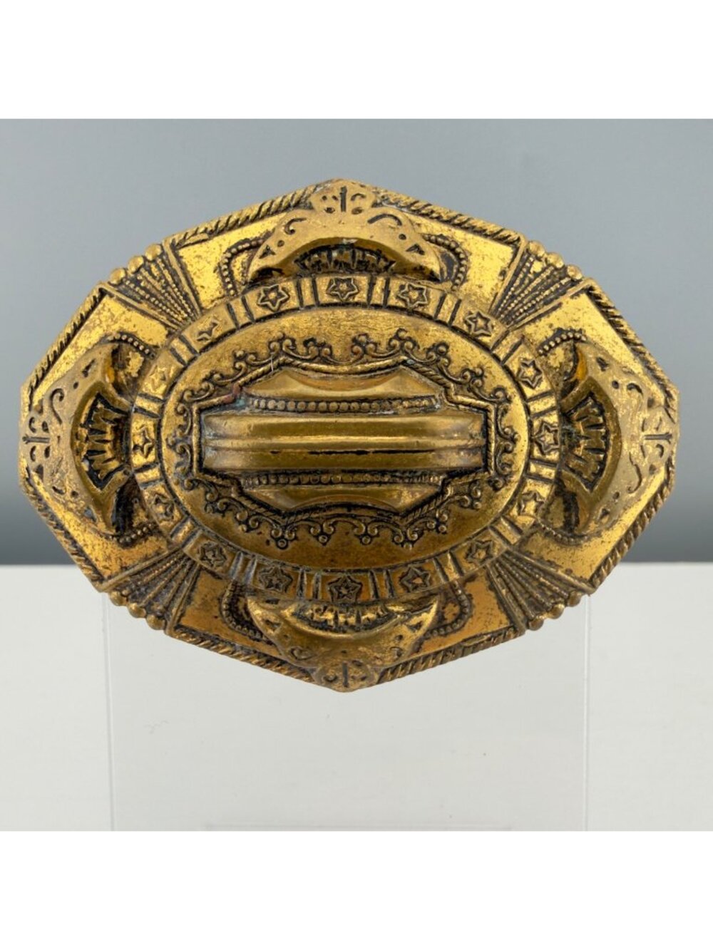 Vintage Sash Pin Brooch Brass Etruscan Revival Large Estate Ornate 2.5"